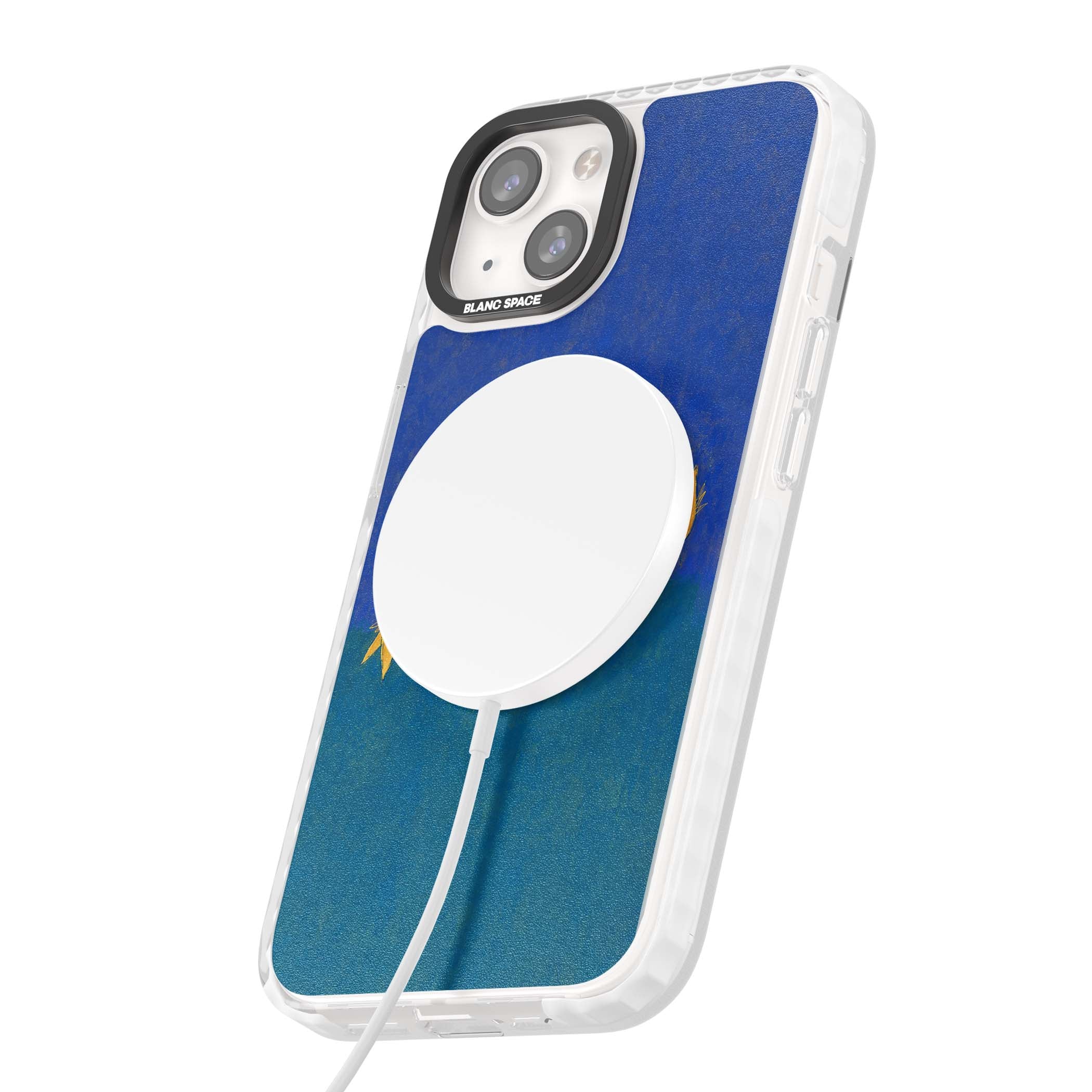 Star Boogie stars aesthetic iPhone case featuring five yellow hand-painted stars on cobalt blue and teal | Impact Magsafe case for iPhone 13, iPhone 14, iPhone 15