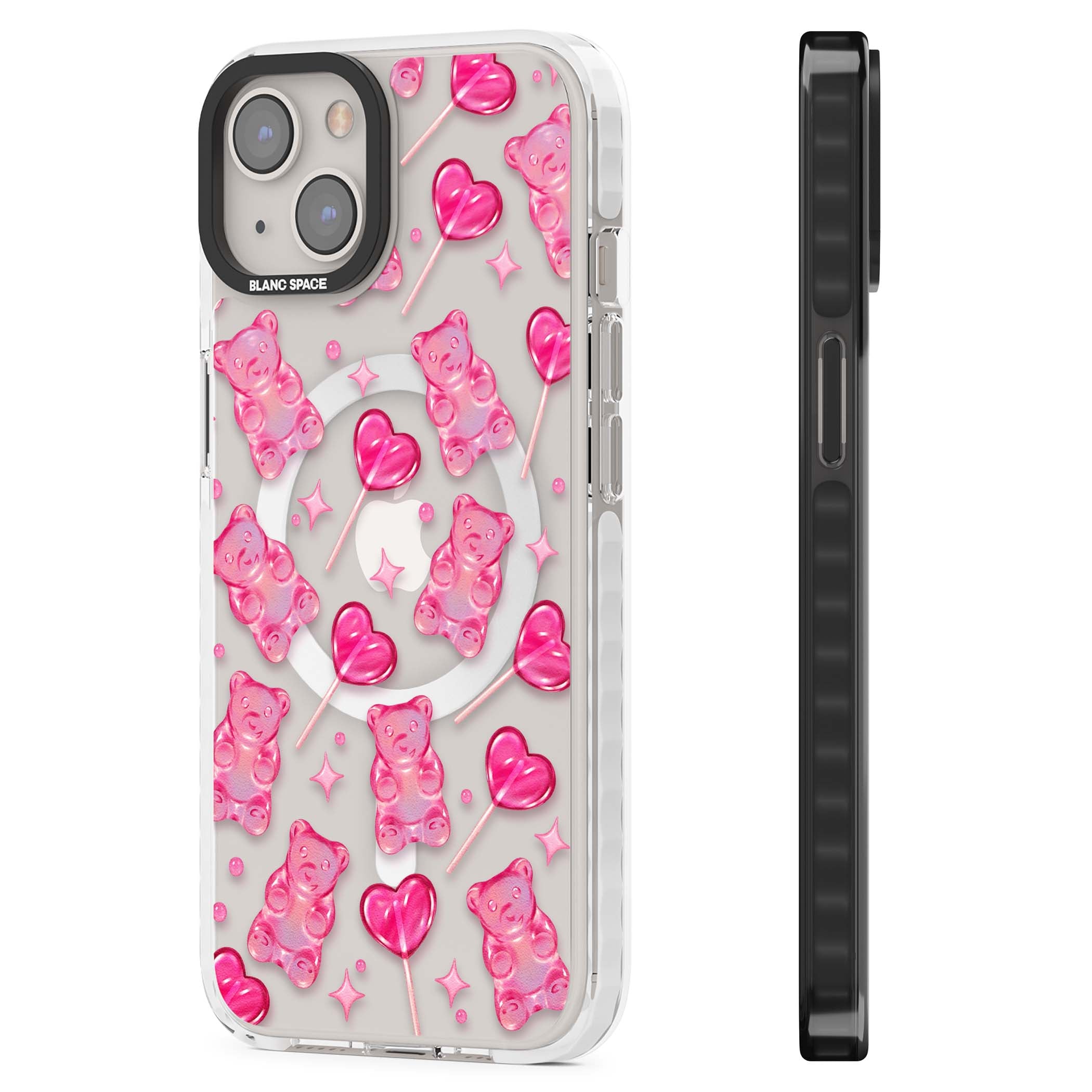 Pink Sugar pinkcore iPhone case featuring pink gummy bears, heart-shaped lollipops and sparkle stars | Impact Magsafe case for iPhone 13, iPhone 14, iPhone 15