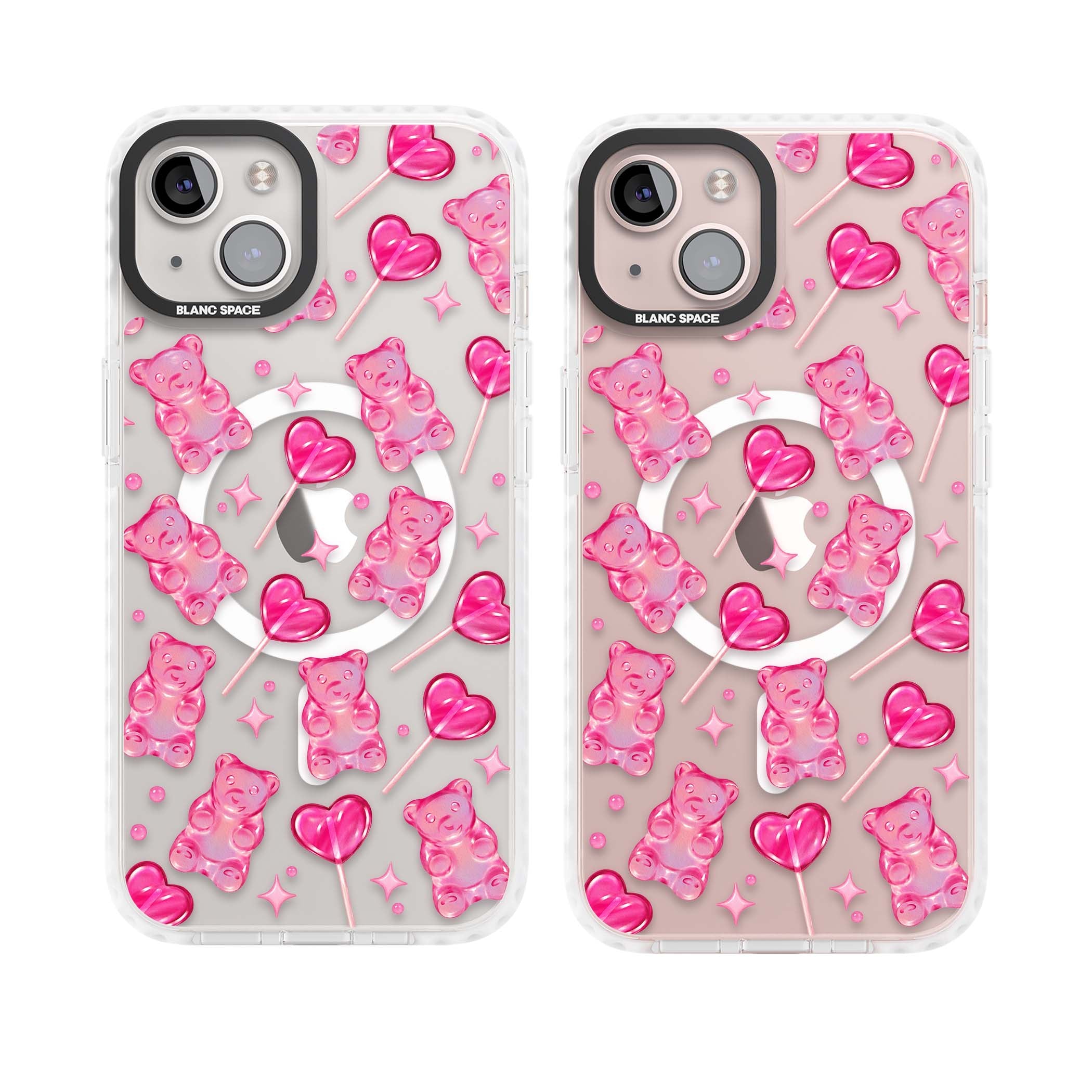 Pink Sugar pinkcore iPhone case featuring pink gummy bears, heart-shaped lollipops and sparkle stars | Impact Magsafe case for iPhone 13, iPhone 14, iPhone 15