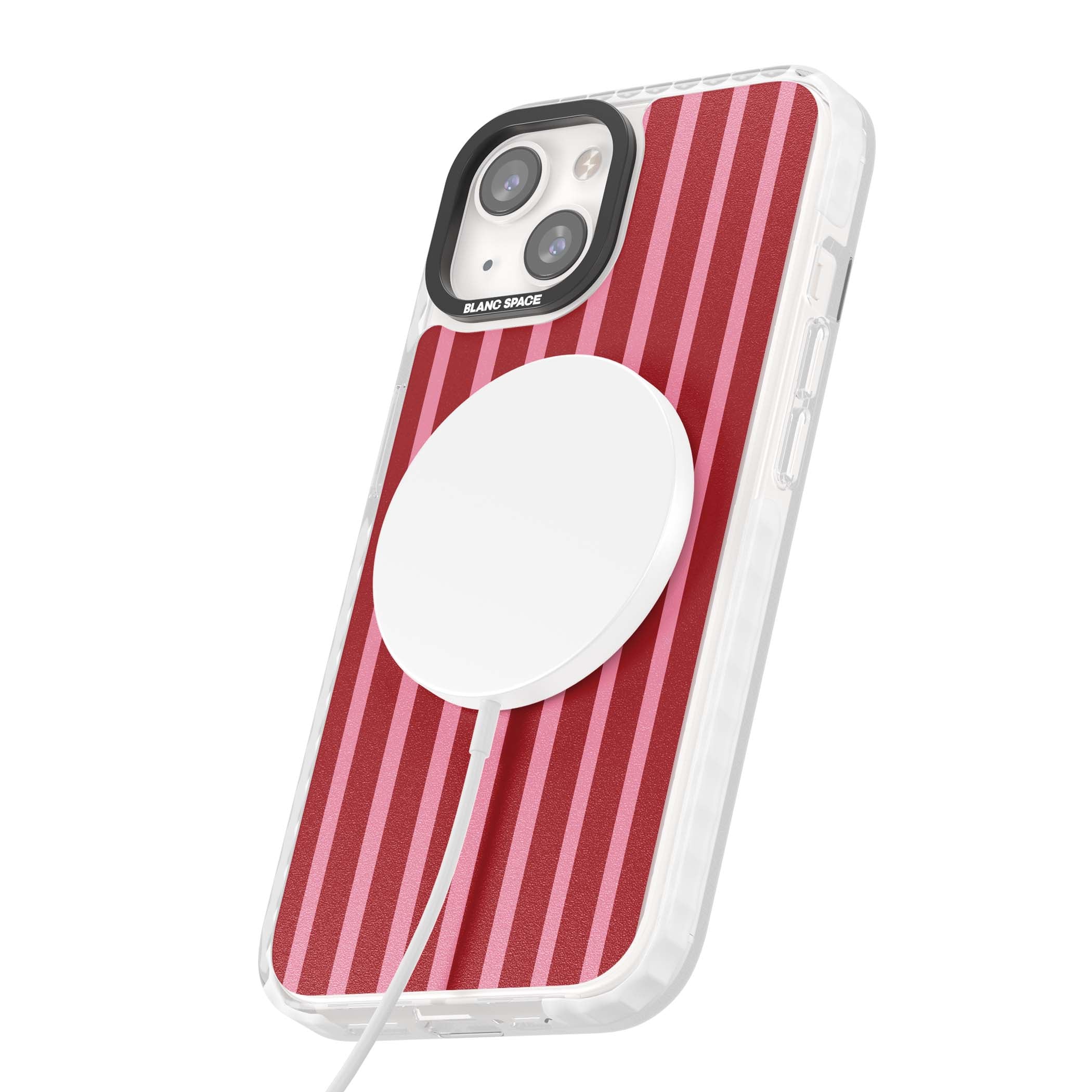 Raspberry Stripe coquette iPhone case featuring red and pink vertical stripes in a candy-inspired pattern | Impact Magsafe case for iPhone 13, iPhone 14, iPhone 15