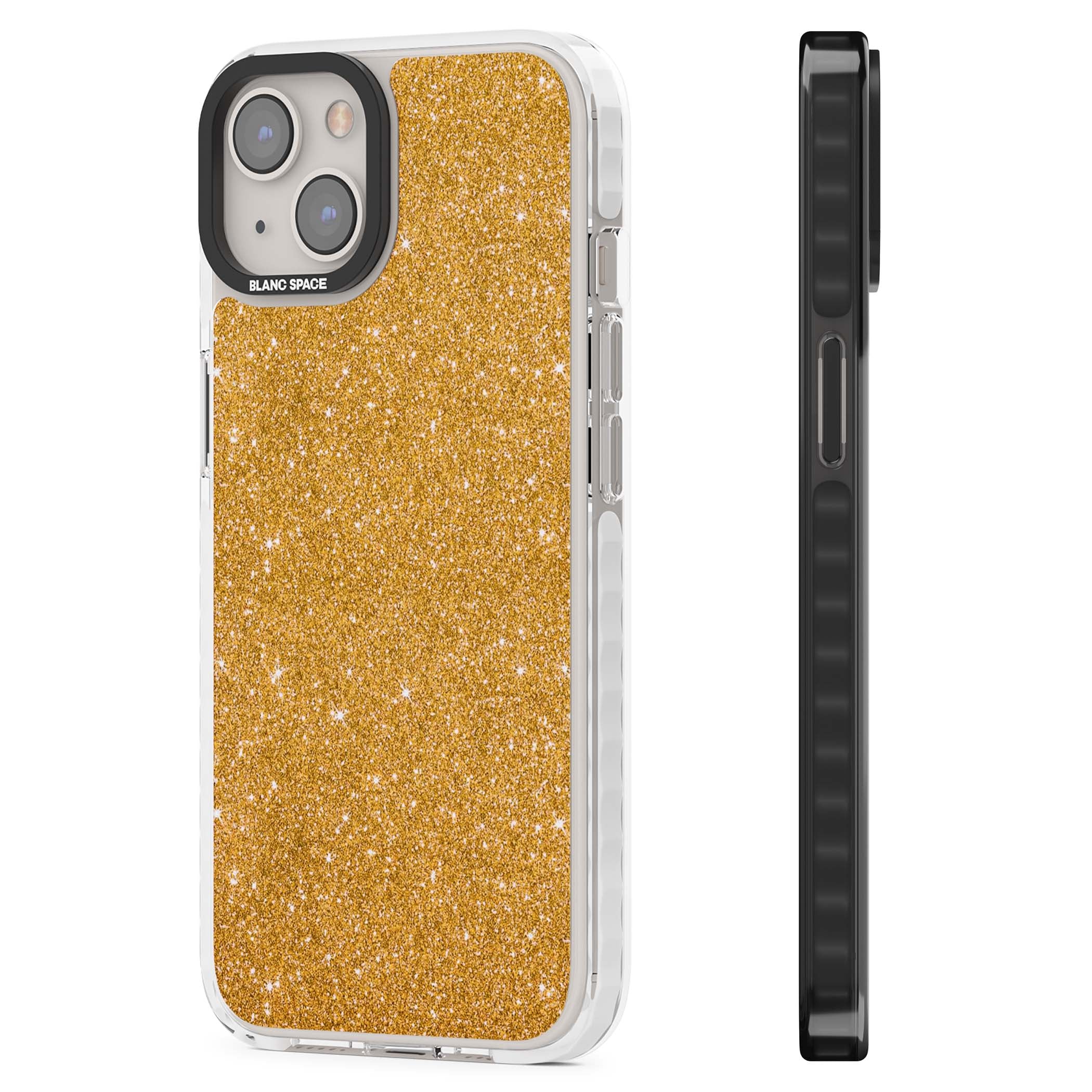 Gold Glitter gold glitter iPhone case featuring a shimmering sparkle wallpaper design in luxury gold | Impact Magsafe case for iPhone 13, iPhone 14, iPhone 15
