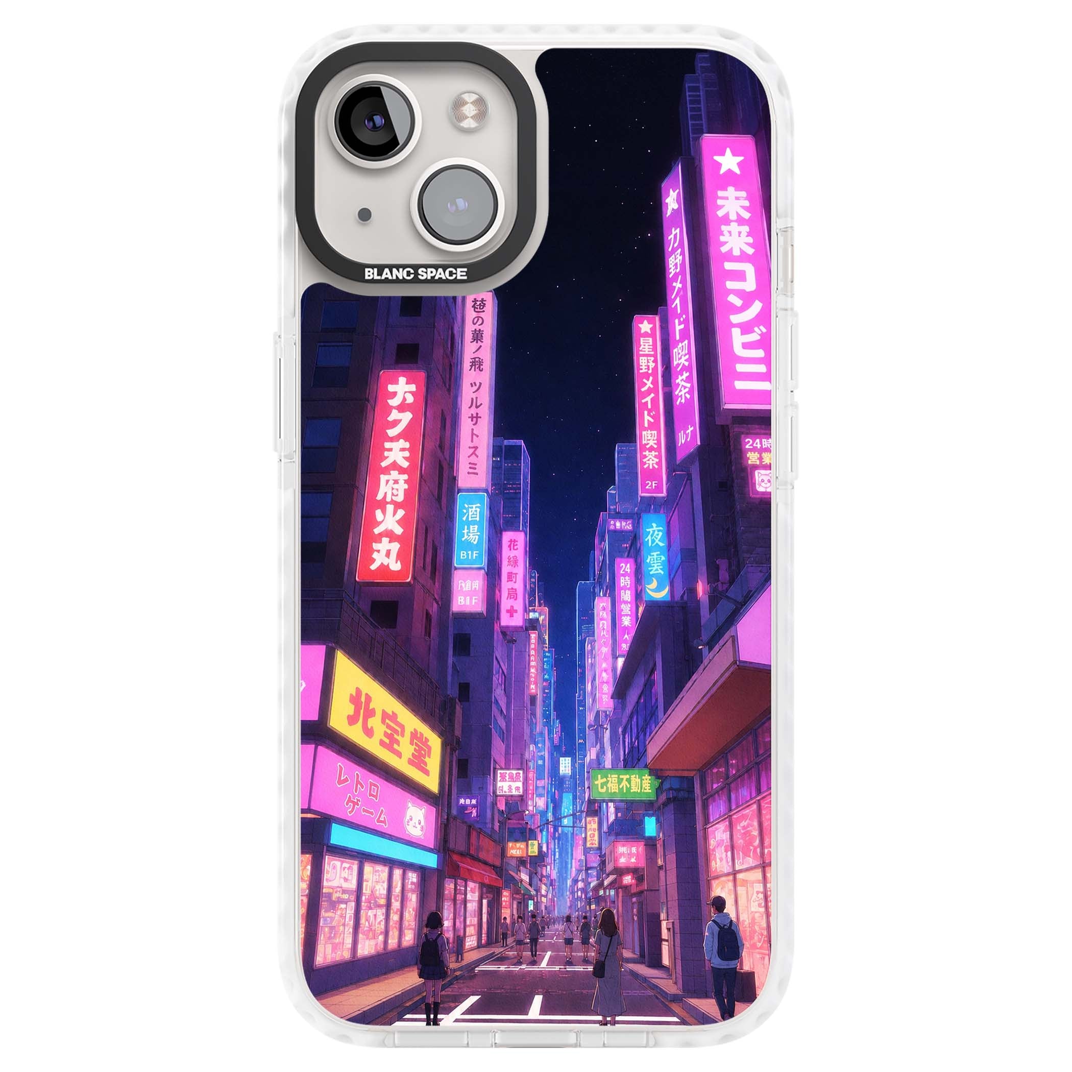 Shibuya At Night Japanese neon city iPhone case featuring glowing kanji signs, pink storefronts and a Tokyo street at n | Impact Magsafe case for iPhone 13, iPhone 14, iPhone 15