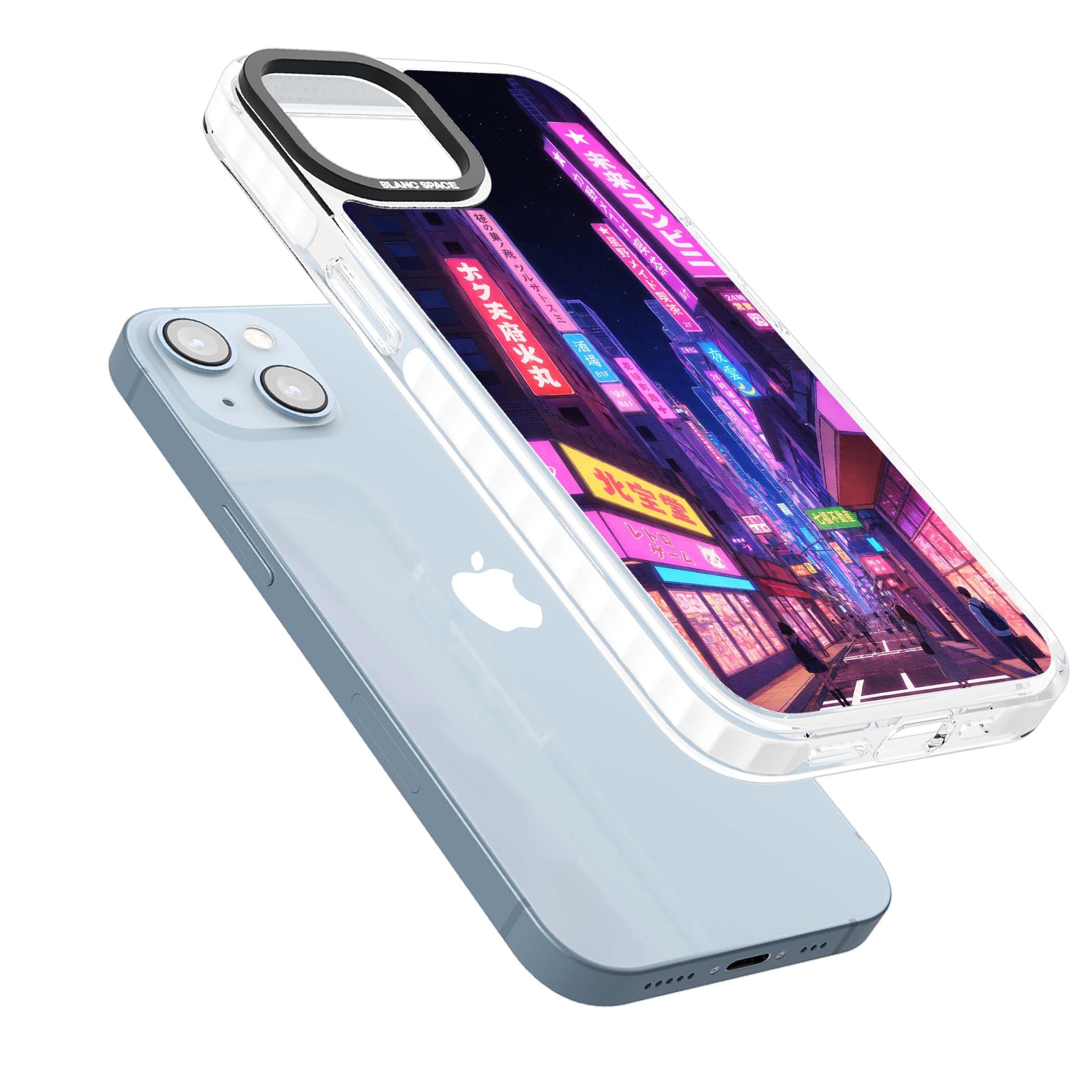 Shibuya At Night Japanese neon city iPhone case featuring glowing kanji signs, pink storefronts and a Tokyo street at n | Impact Magsafe case for iPhone 13, iPhone 14, iPhone 15