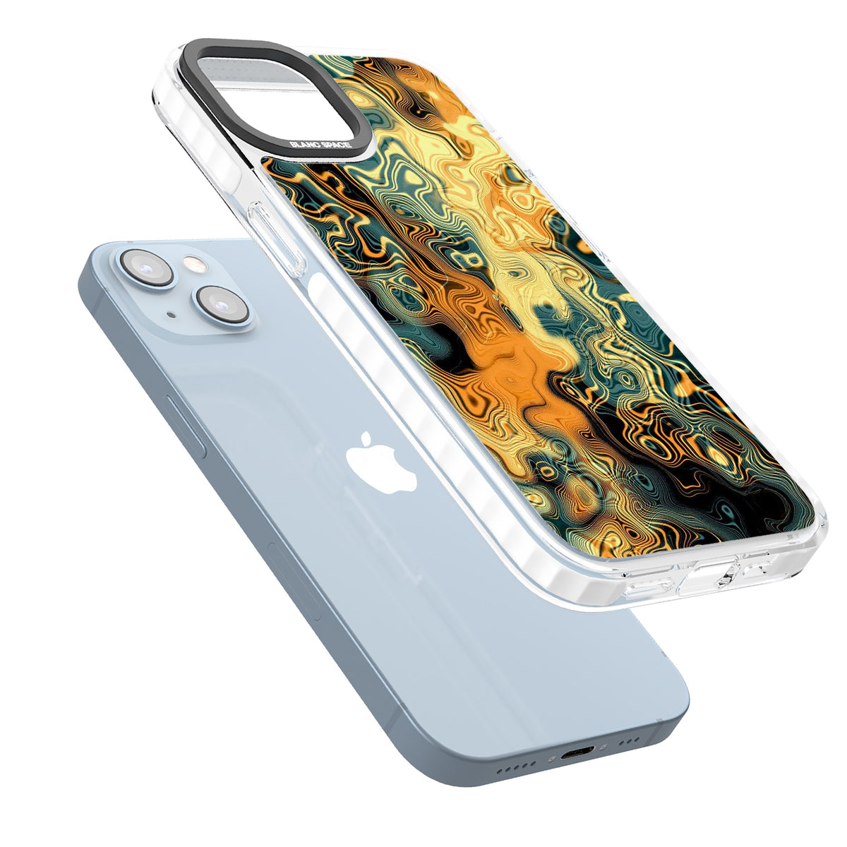 Liquid Amber iPhone 12 / 12 Pro / iPhone 13 / iPhone 14 / iPhone 14 Plus / iPhone 15 / iPhone 15 Plus Impact Clear Phone Case angled