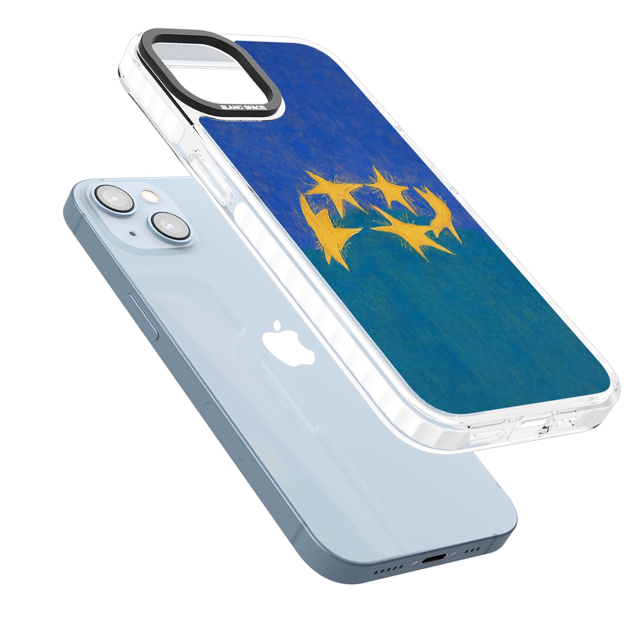 Star Boogie stars aesthetic iPhone case featuring five yellow hand-painted stars on cobalt blue and teal | Clear Impact case for iPhone 13, iPhone 14, iPhone 15