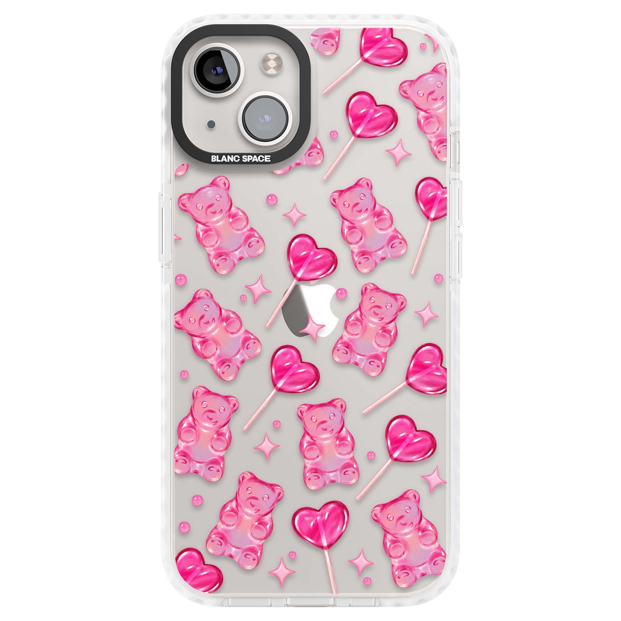 Pink Sugar pinkcore iPhone case featuring pink gummy bears, heart-shaped lollipops and sparkle stars | Clear Impact case for iPhone 13, iPhone 14, iPhone 15