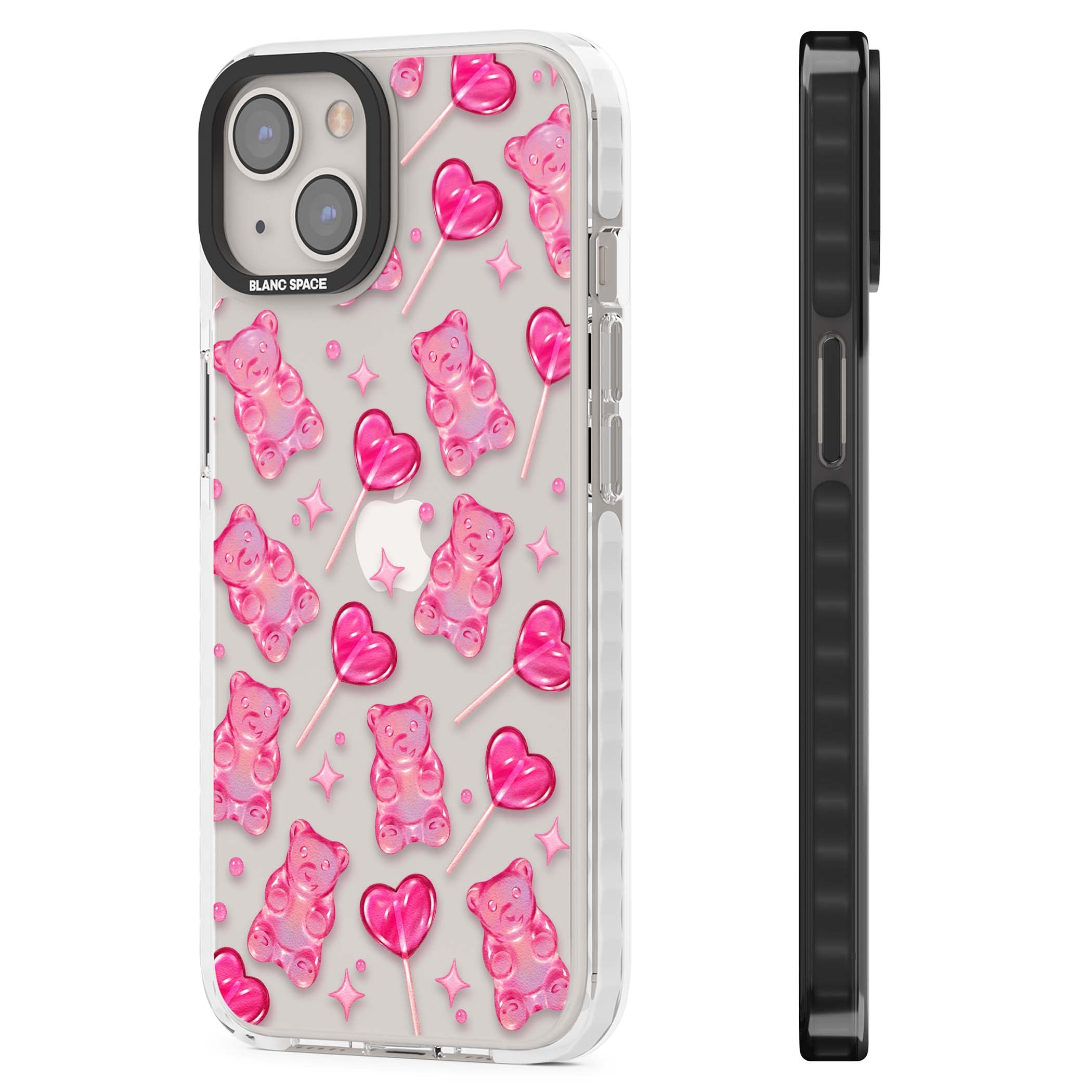 Pink Sugar pinkcore iPhone case featuring pink gummy bears, heart-shaped lollipops and sparkle stars | Clear Impact case for iPhone 13, iPhone 14, iPhone 15