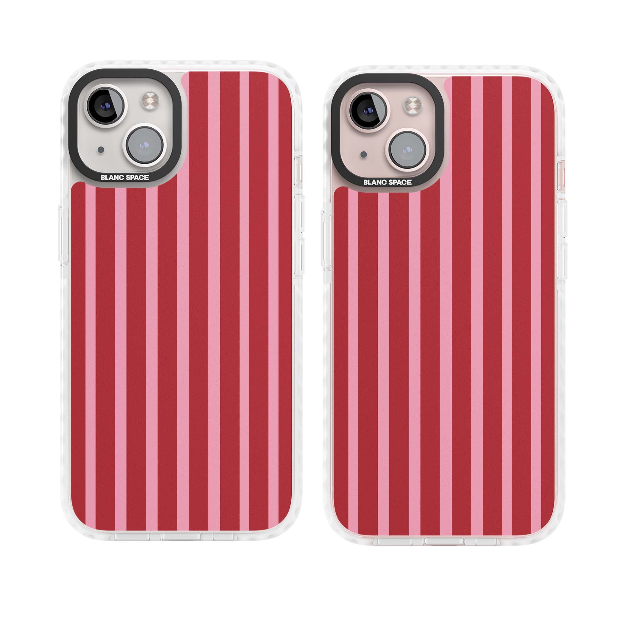 Raspberry Stripe coquette iPhone case featuring red and pink vertical stripes in a candy-inspired pattern | Clear Impact case for iPhone 13, iPhone 14, iPhone 15