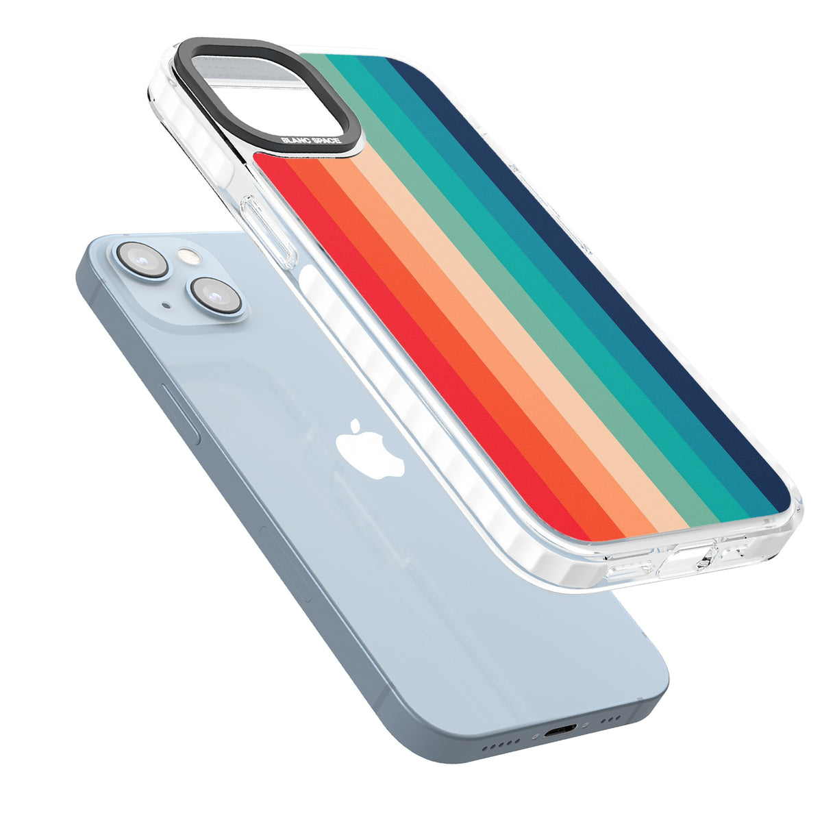 Retro Spectrum iPhone 12 / 12 Pro / iPhone 13 / iPhone 14 / iPhone 14 Plus / iPhone 15 / iPhone 15 Plus Impact Clear Phone Case angled