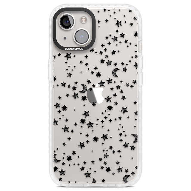 Black Cosmic Galaxy Pattern Clear Impact Phone Case for iPhone 13, iPhone 14, iPhone 15