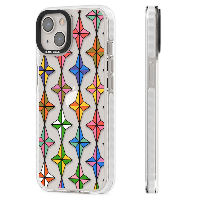 Multi Colour Stars Pattern Clear Impact Phone Case for iPhone 13, iPhone 14, iPhone 15