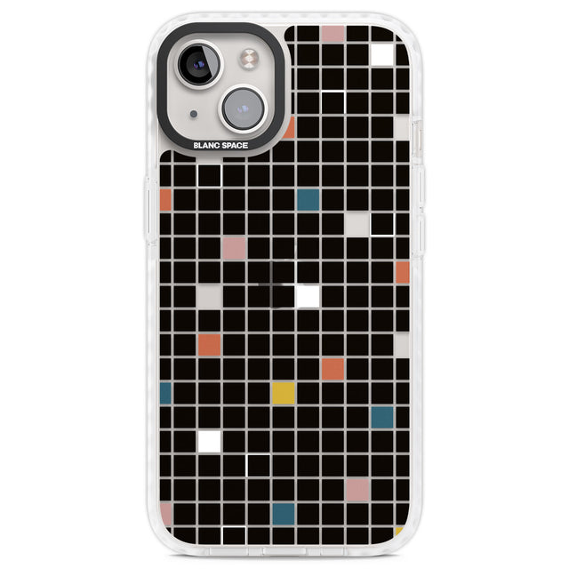 Earthtone Black Geometric Grid Clear Impact Phone Case for iPhone 13, iPhone 14, iPhone 15