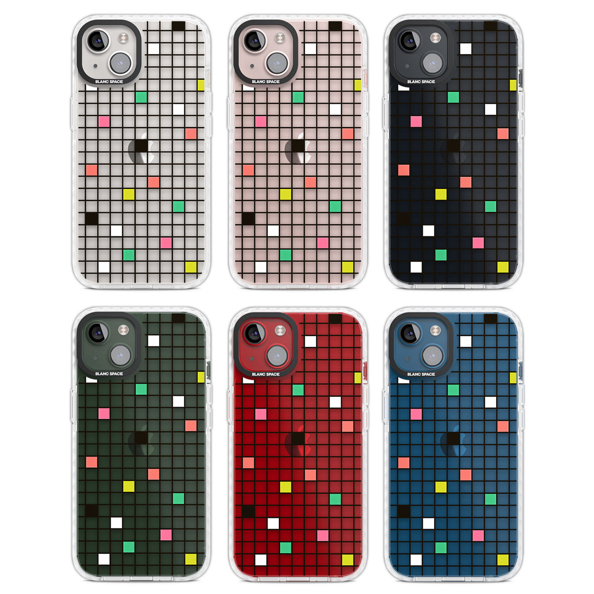 Vibrant Clear Geometric Grid Clear Impact Phone Case for iPhone 13, iPhone 14, iPhone 15