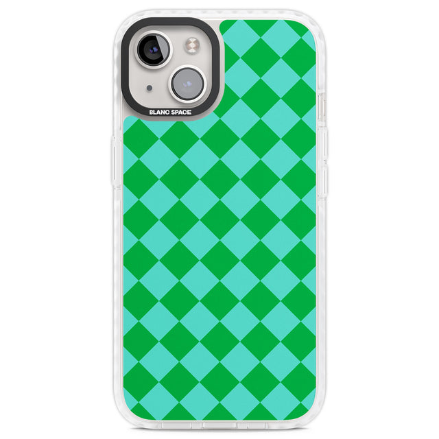 Retro Green Diamond Plaid Clear Impact Phone Case for iPhone 13, iPhone 14, iPhone 15