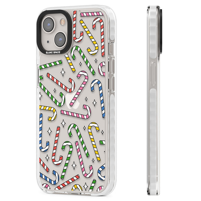 Colourful Stars & Candy Canes Clear Impact Phone Case for iPhone 13, iPhone 14, iPhone 15