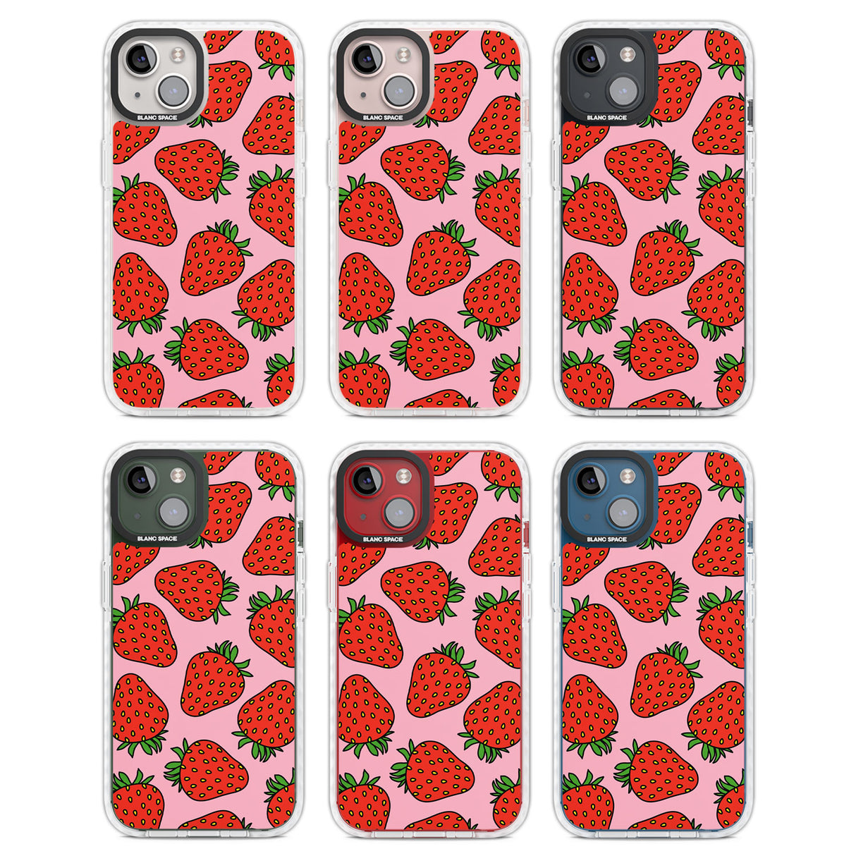 Strawberry Pattern (Pink) Clear Impact Phone Case for iPhone 13, iPhone 14, iPhone 15