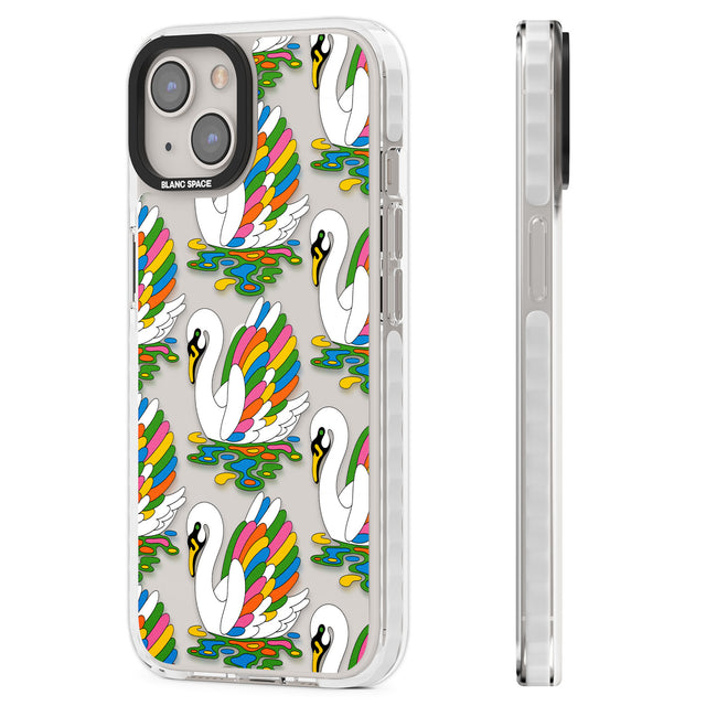 Colourful Swan Pattern Clear Impact Phone Case for iPhone 13, iPhone 14, iPhone 15