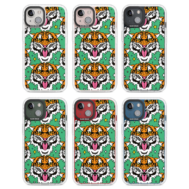 Fierce Jungle Tigers (Green) Clear Impact Phone Case for iPhone 13, iPhone 14, iPhone 15