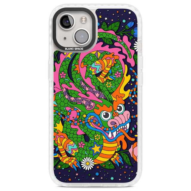 Psychedelic Jungle Dragon (Purple) Clear Impact Phone Case for iPhone 13, iPhone 14, iPhone 15
