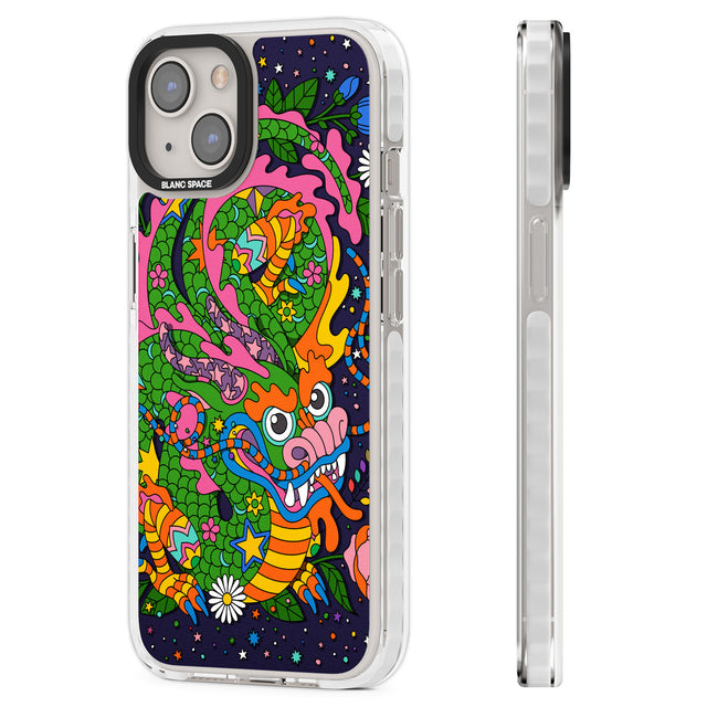 Psychedelic Jungle Dragon (Purple) Clear Impact Phone Case for iPhone 13, iPhone 14, iPhone 15