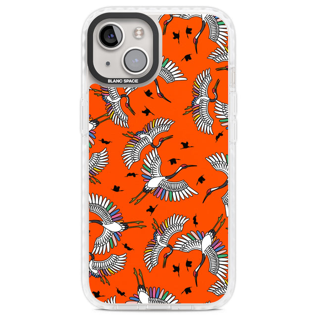 Colourful Crane Pattern (Orange) Clear Impact Phone Case for iPhone 13, iPhone 14, iPhone 15