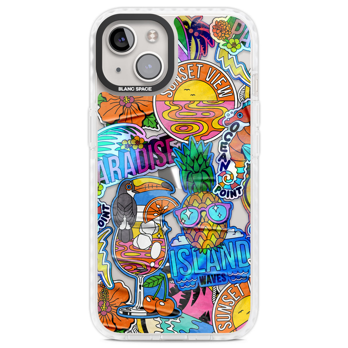 Tropical Vibes Collage Clear Impact Phone Case for iPhone 13, iPhone 14, iPhone 15