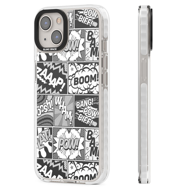 Onomatopoeia (Black & White) Clear Impact Phone Case for iPhone 13, iPhone 14, iPhone 15