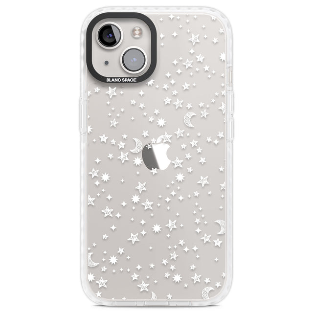 White Cosmic Galaxy Pattern Clear Impact Phone Case for iPhone 13, iPhone 14, iPhone 15