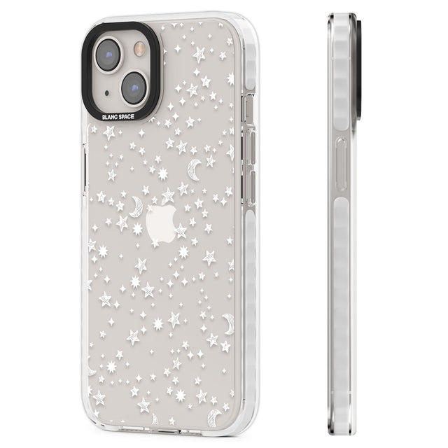 White Cosmic Galaxy Pattern Clear Impact Phone Case for iPhone 13, iPhone 14, iPhone 15