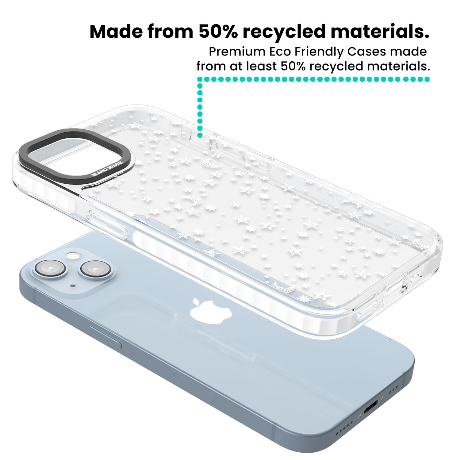 White Cosmic Galaxy Pattern Clear Impact Phone Case for iPhone 13, iPhone 14, iPhone 15