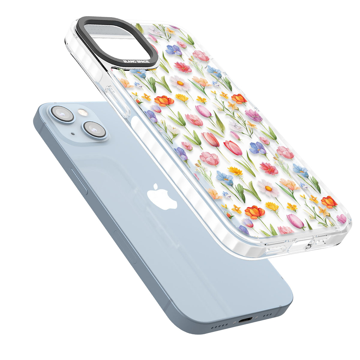 Small Flower Mix iPhone 12 / 12 Pro / iPhone 13 / iPhone 14 / iPhone 14 Plus / iPhone 15 / iPhone 15 Plus Impact Clear Phone Case angled