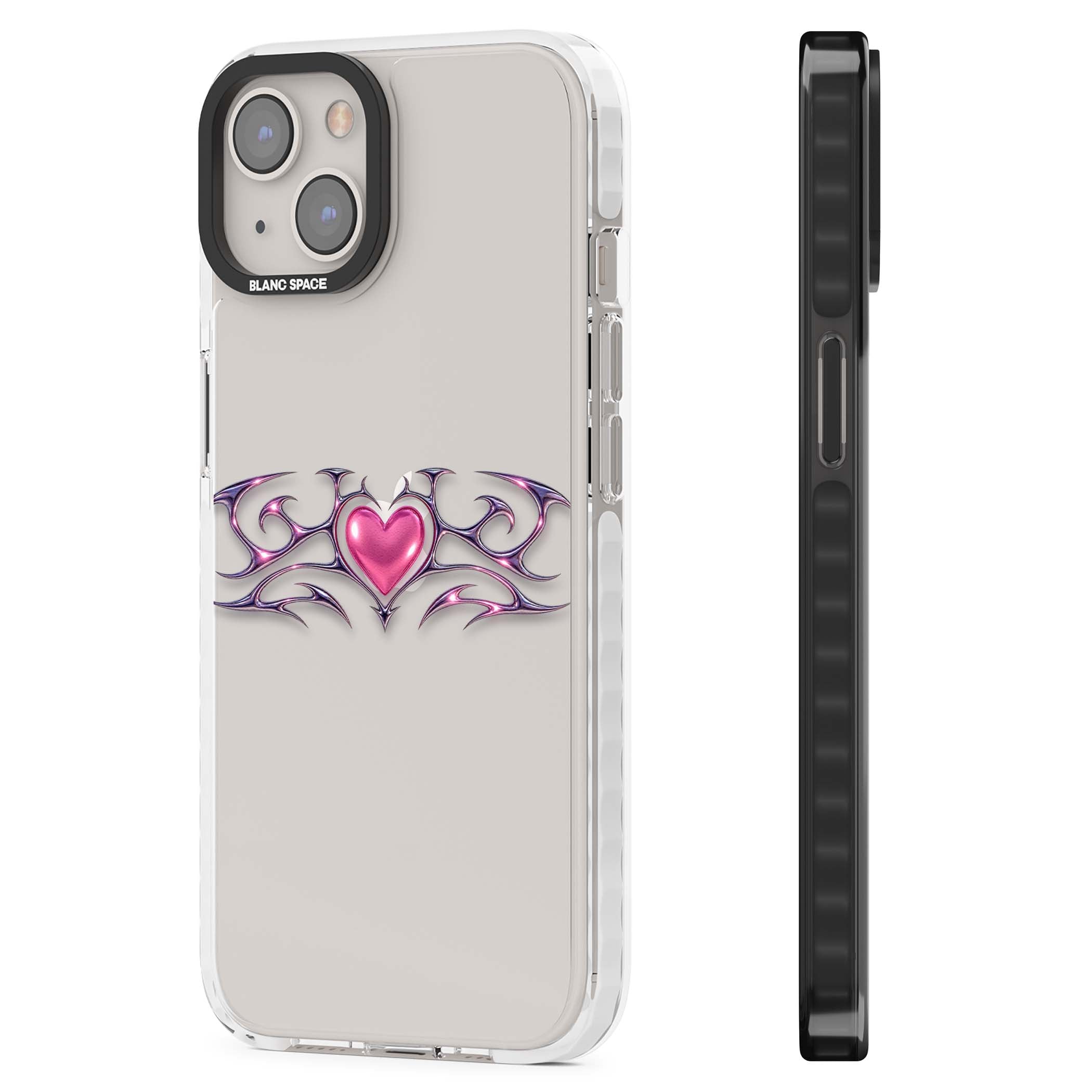 Pink Chrome Heart y2k iPhone case | Clear Impact case for iPhone 13, iPhone 14, iPhone 15