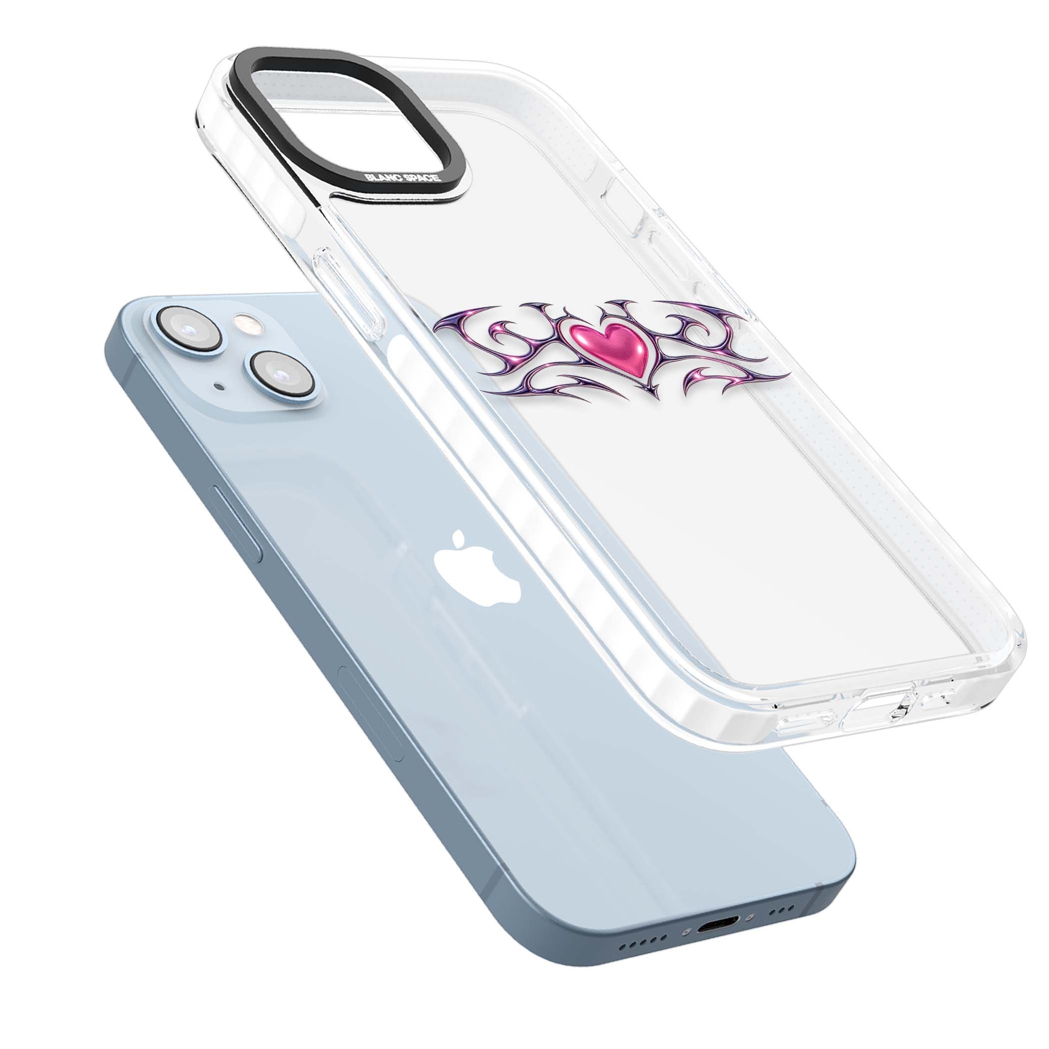 Pink Chrome Heart y2k iPhone case | Clear Impact case for iPhone 13, iPhone 14, iPhone 15
