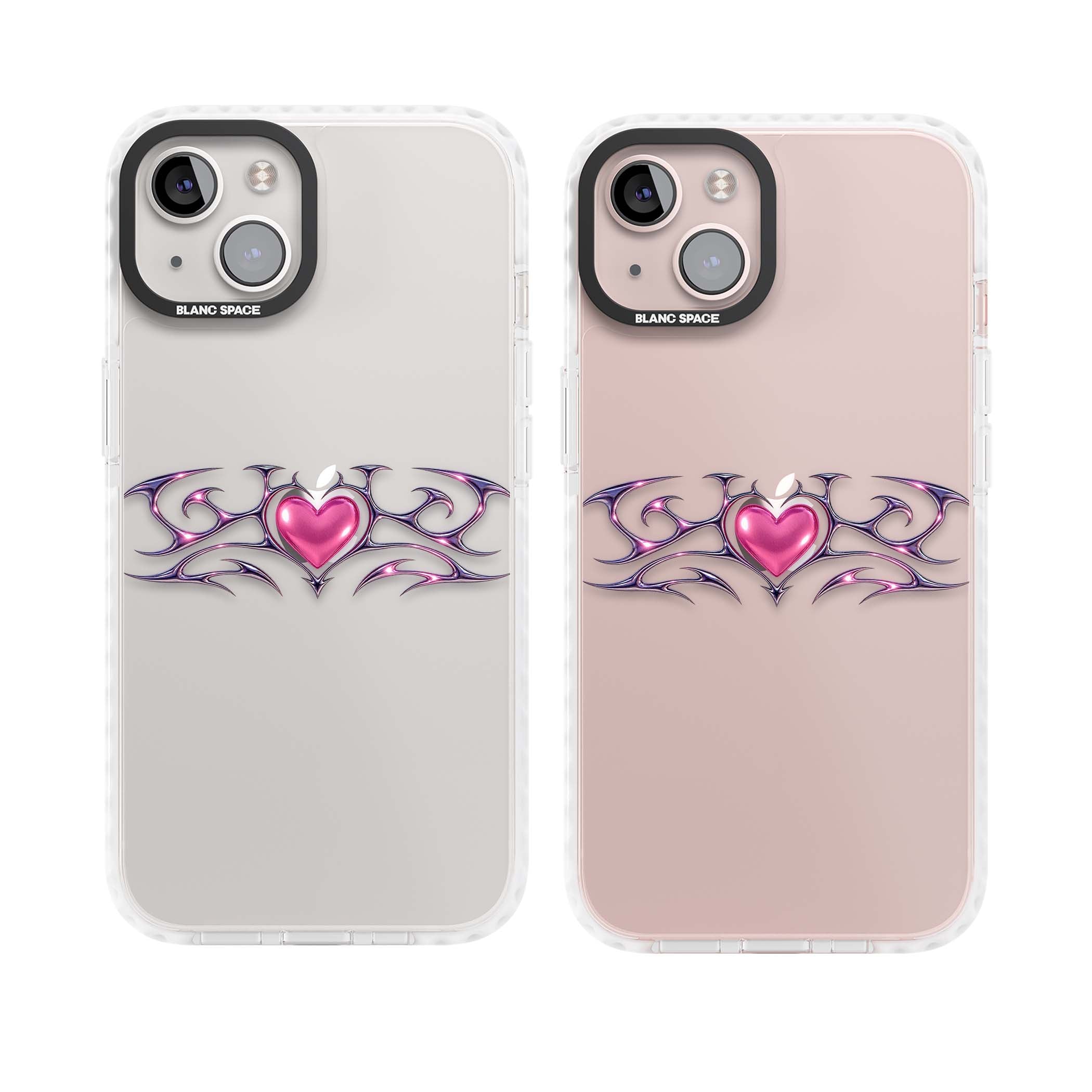 Pink Chrome Heart y2k iPhone case | Clear Impact case for iPhone 13, iPhone 14, iPhone 15