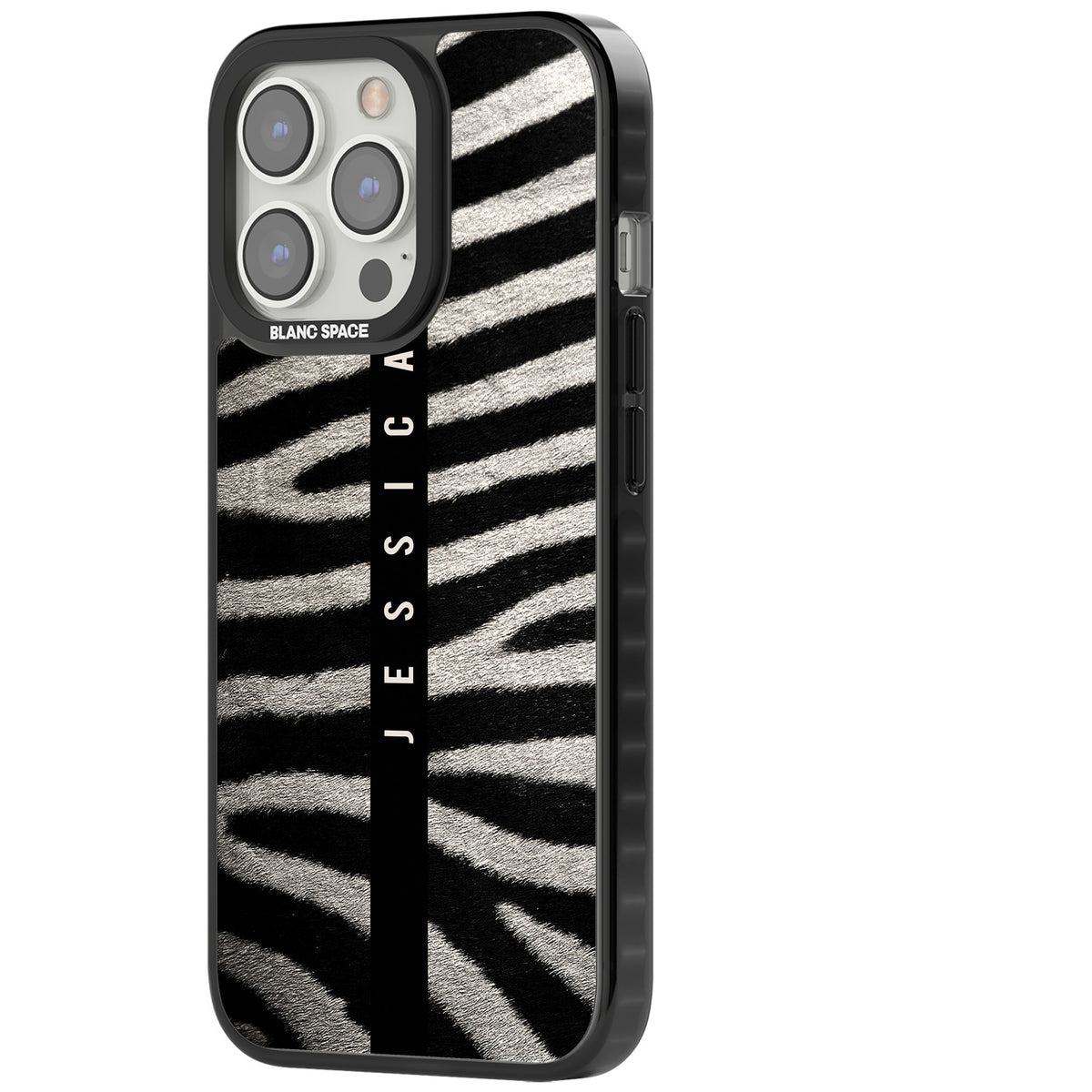 Zebra Print iPhone 12 Pro Max / iPhone 13 Pro / iPhone 13 Pro Max / iPhone 14 Pro / iPhone 14 Pro Max / iPhone 15 Pro / iPhone 15 Pro Max Impact Black Phone Case side