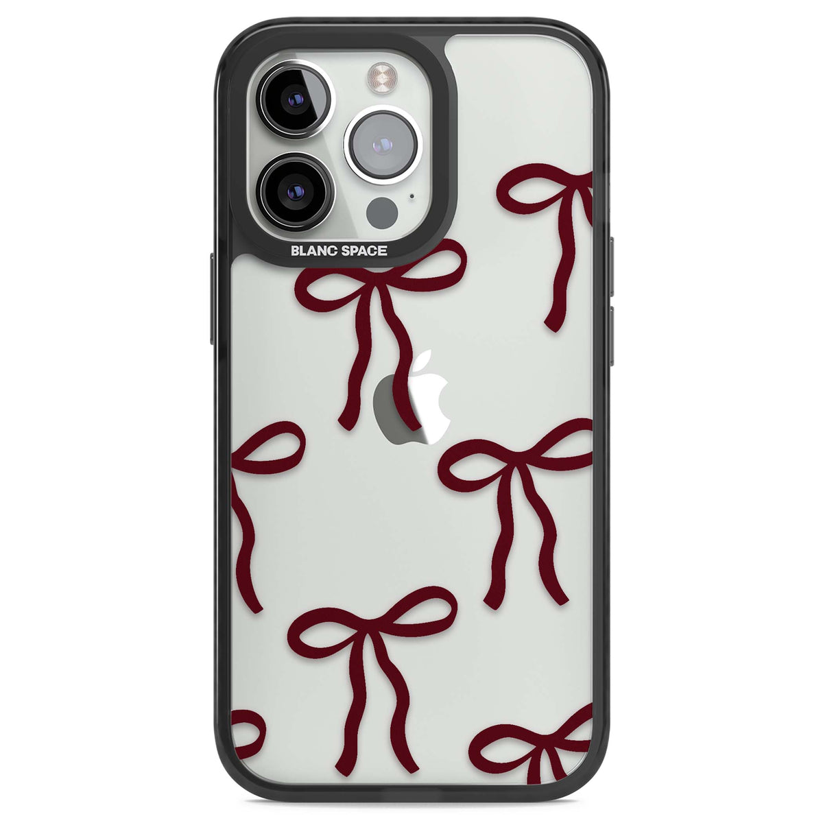 Burgundy Bows coquette iPhone case featuring hand-drawn burgundy red bows on a clear background | Black Impact case for iPhone 13 Pro, iPhone 14 Pro, iPhone 15 Pro