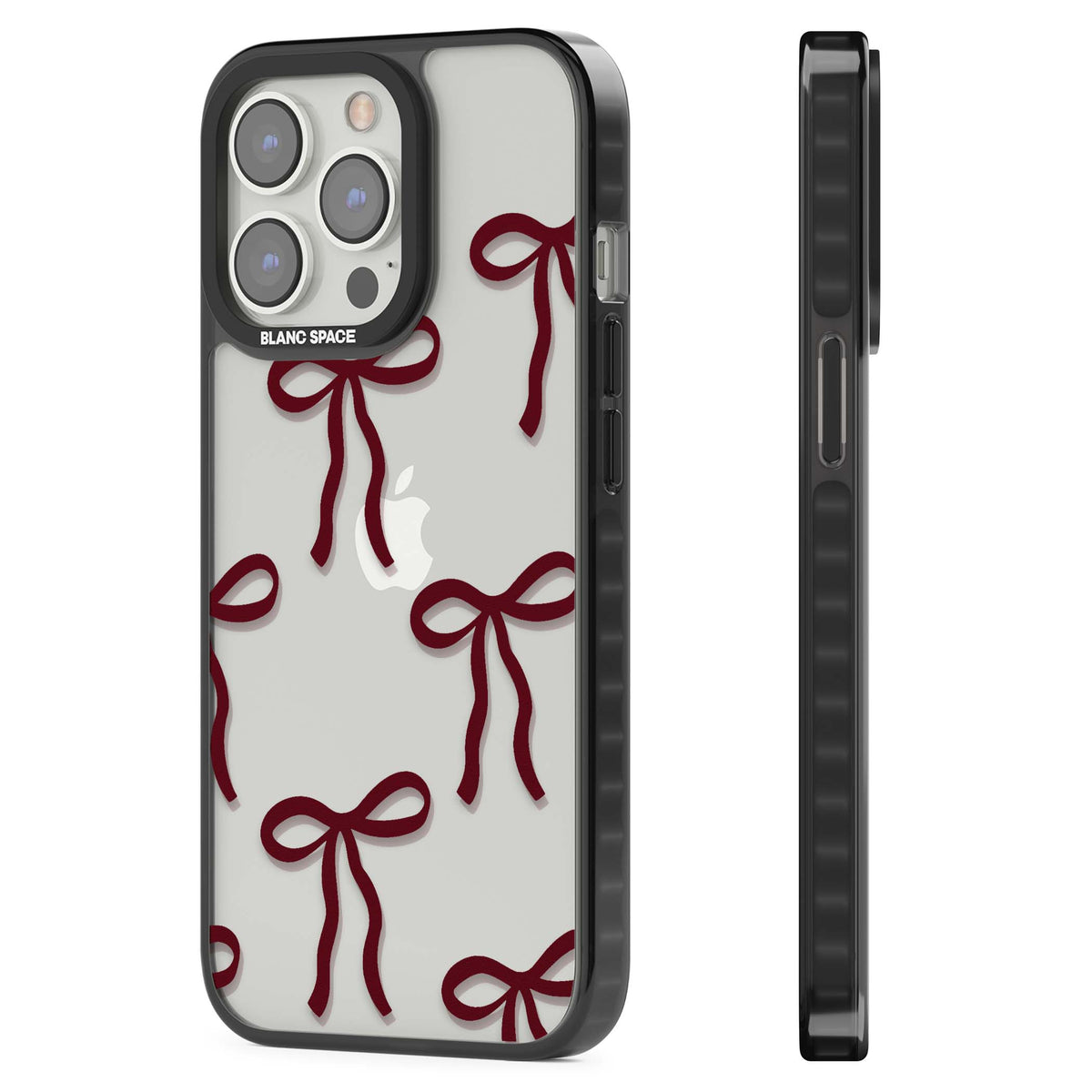 Burgundy Bows coquette iPhone case featuring hand-drawn burgundy red bows on a clear background | Black Impact case for iPhone 13 Pro, iPhone 14 Pro, iPhone 15 Pro