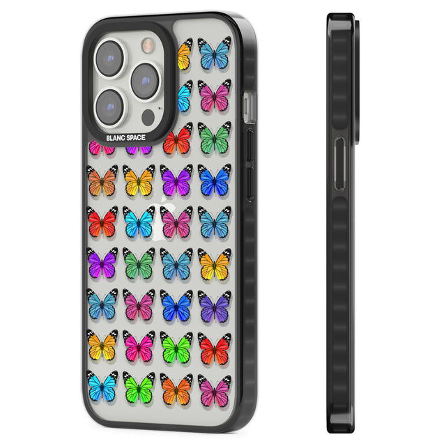 Colourful Butterfly Pattern Black Impact Phone Case for iPhone 13 Pro, iPhone 14 Pro, iPhone 15 Pro