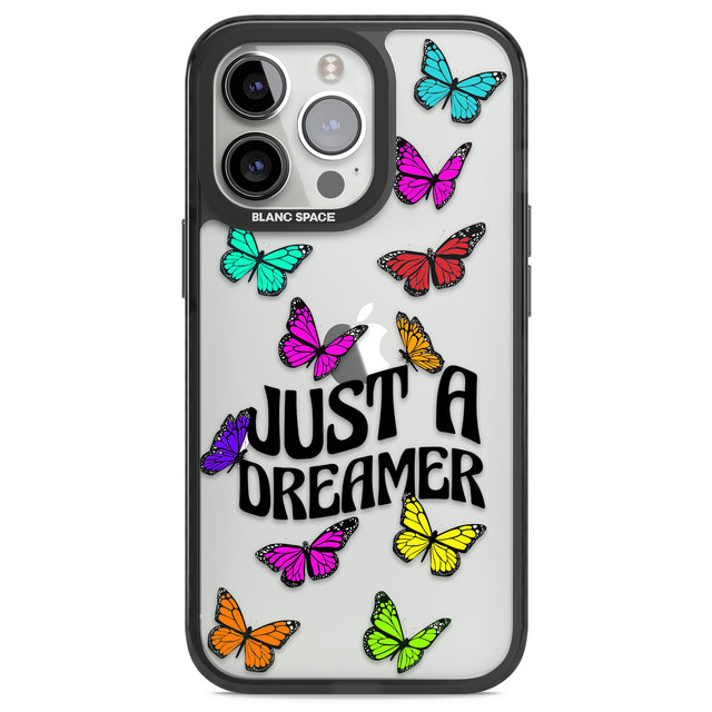Just a Dreamer Butterfly Black Impact Phone Case for iPhone 13 Pro, iPhone 14 Pro, iPhone 15 Pro
