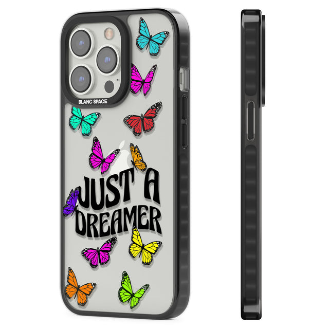 Just a Dreamer Butterfly Black Impact Phone Case for iPhone 13 Pro, iPhone 14 Pro, iPhone 15 Pro