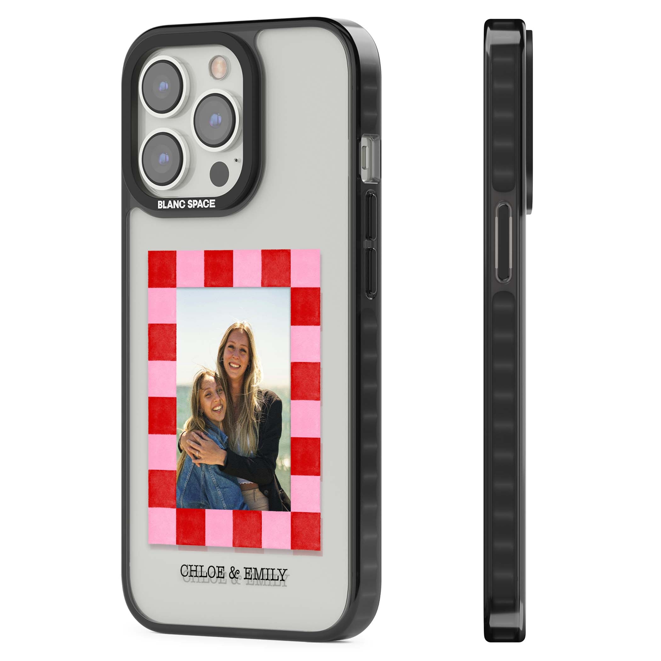 Bubblegum Check Photo for her iPhone case | Black Impact case for iPhone 13 Pro, iPhone 14 Pro, iPhone 15 Pro