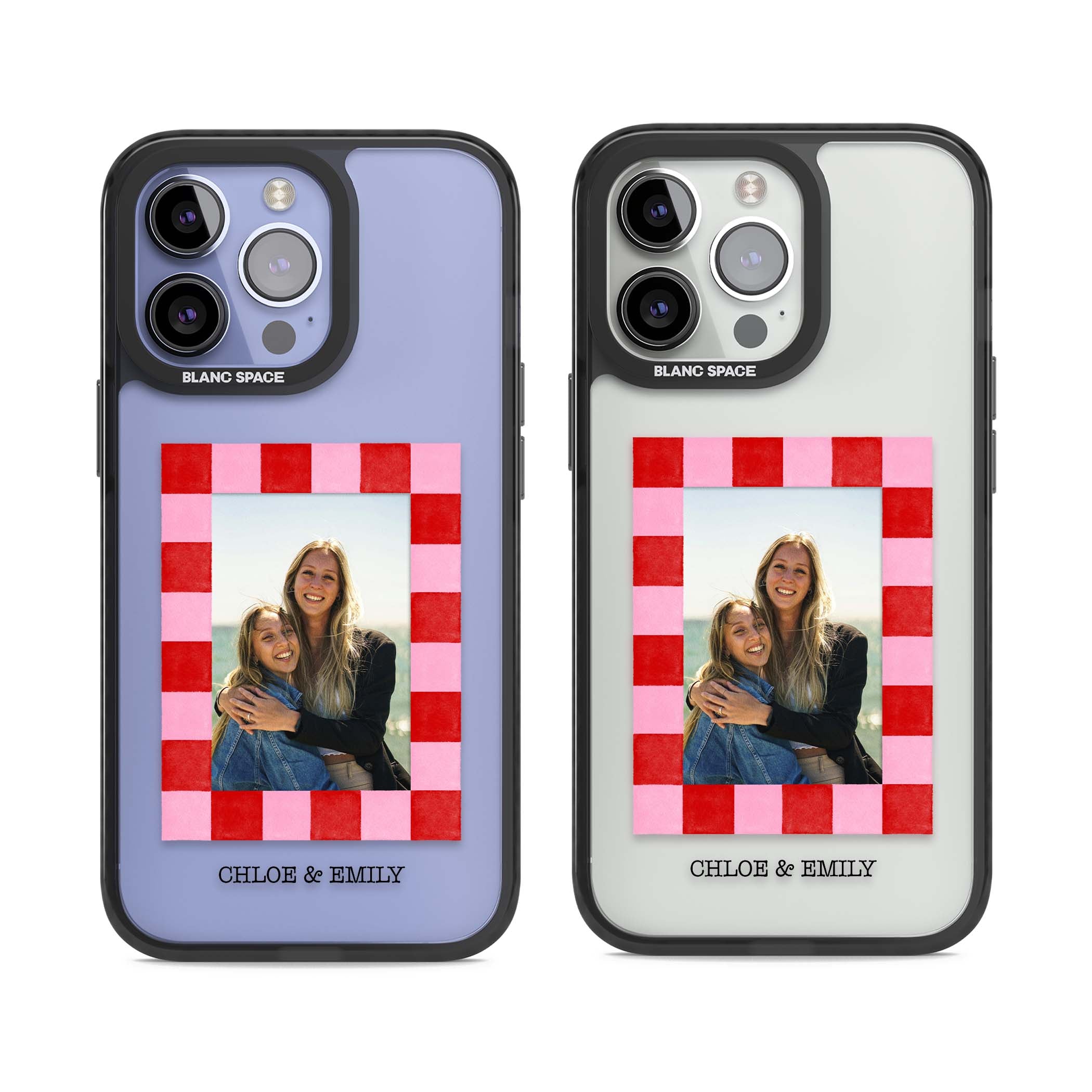 Bubblegum Check Photo for her iPhone case | Black Impact case for iPhone 13 Pro, iPhone 14 Pro, iPhone 15 Pro