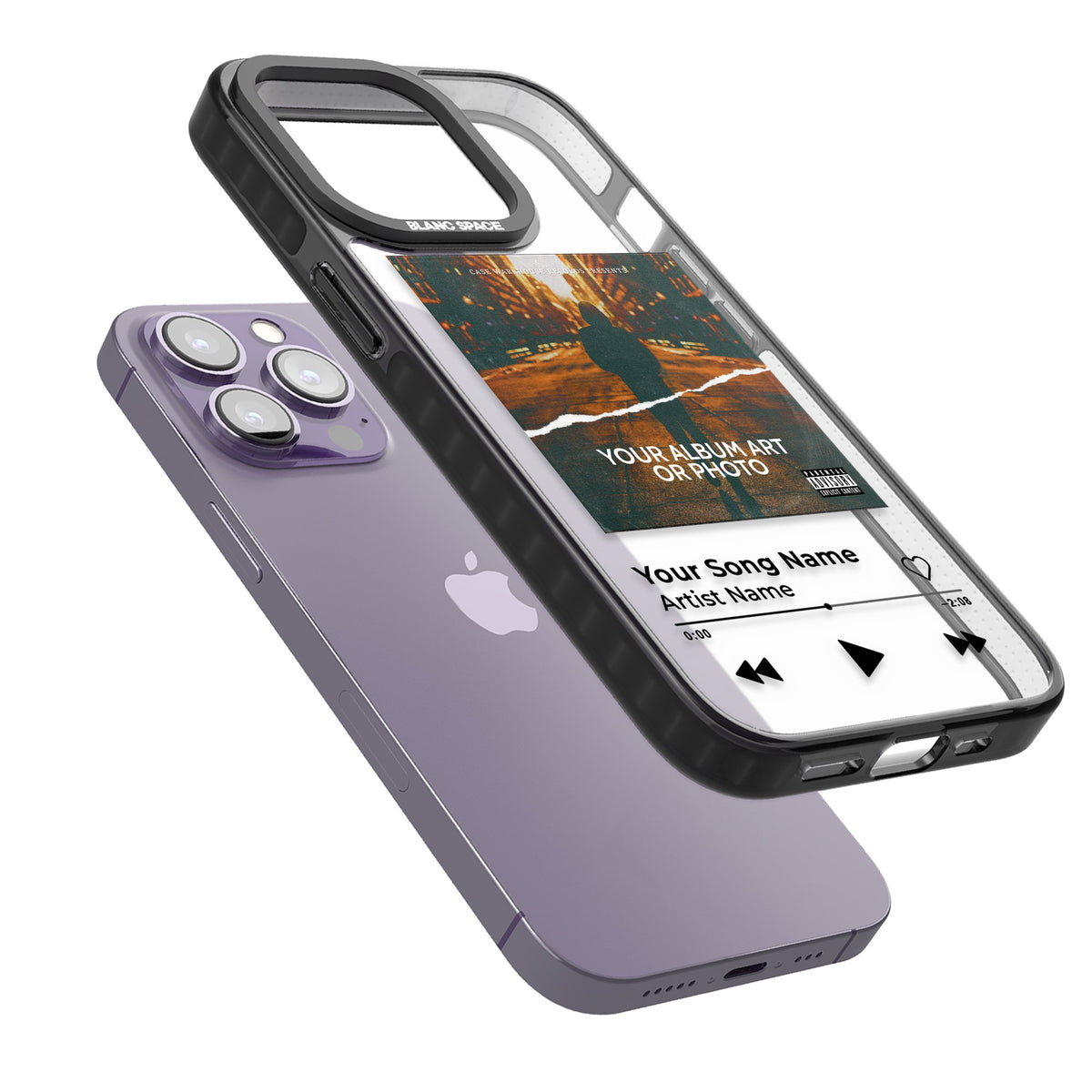 Personalised Music Player iPhone 12 Pro Max / iPhone 13 Pro / iPhone 13 Pro Max / iPhone 14 Pro / iPhone 14 Pro Max / iPhone 15 Pro / iPhone 15 Pro Max Impact Black Phone Case angled