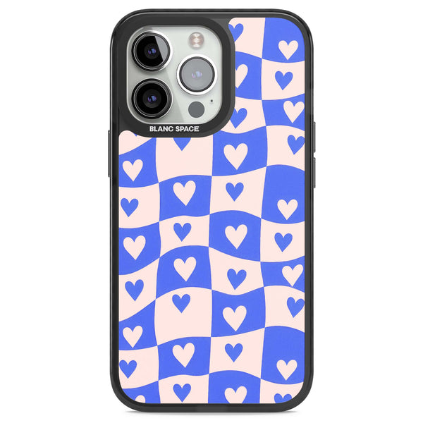 Blue Wavy Checked Hearts