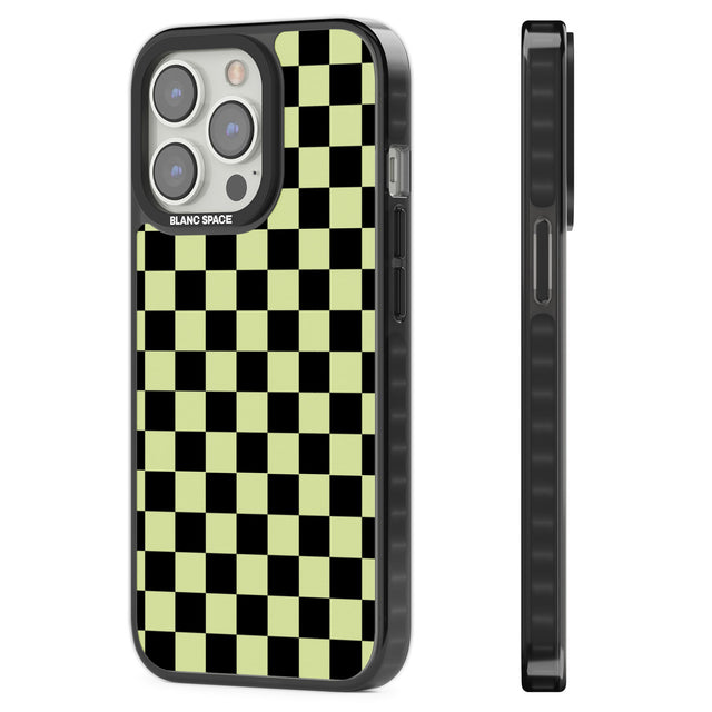 Black & Lime Check Black Impact Phone Case for iPhone 13 Pro, iPhone 14 Pro, iPhone 15 Pro