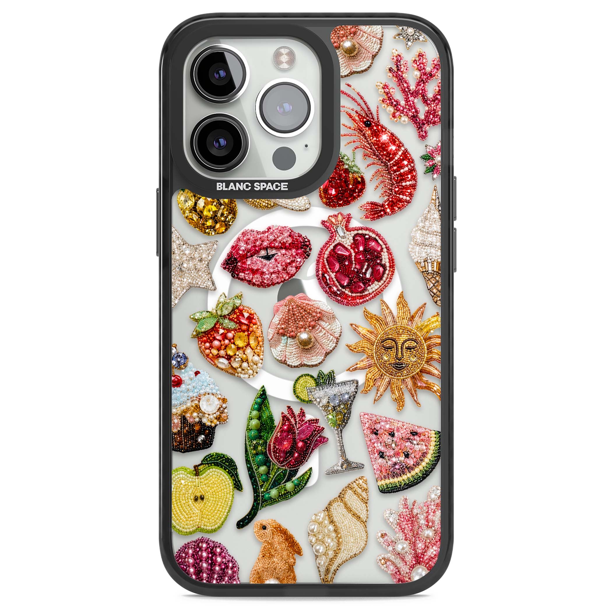 Beaded Riviera coquette iPhone case | Black Impact Magsafe case for iPhone 13 Pro, iPhone 14 Pro, iPhone 15 Pro
