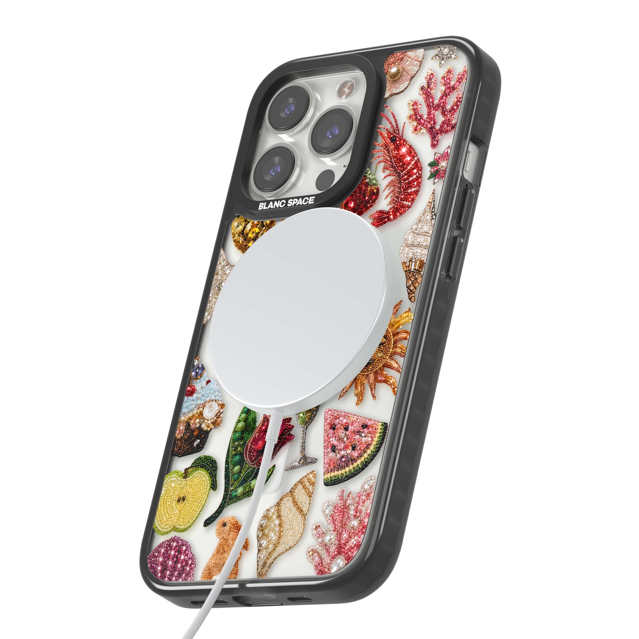 Beaded Riviera coquette iPhone case | Black Impact Magsafe case for iPhone 13 Pro, iPhone 14 Pro, iPhone 15 Pro