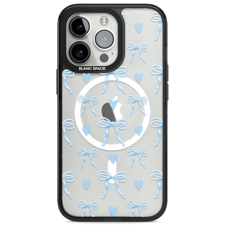 Blue Bows & Hearts Magsafe Black Impact Phone Case for iPhone 13 Pro, iPhone 14 Pro, iPhone 15 Pro