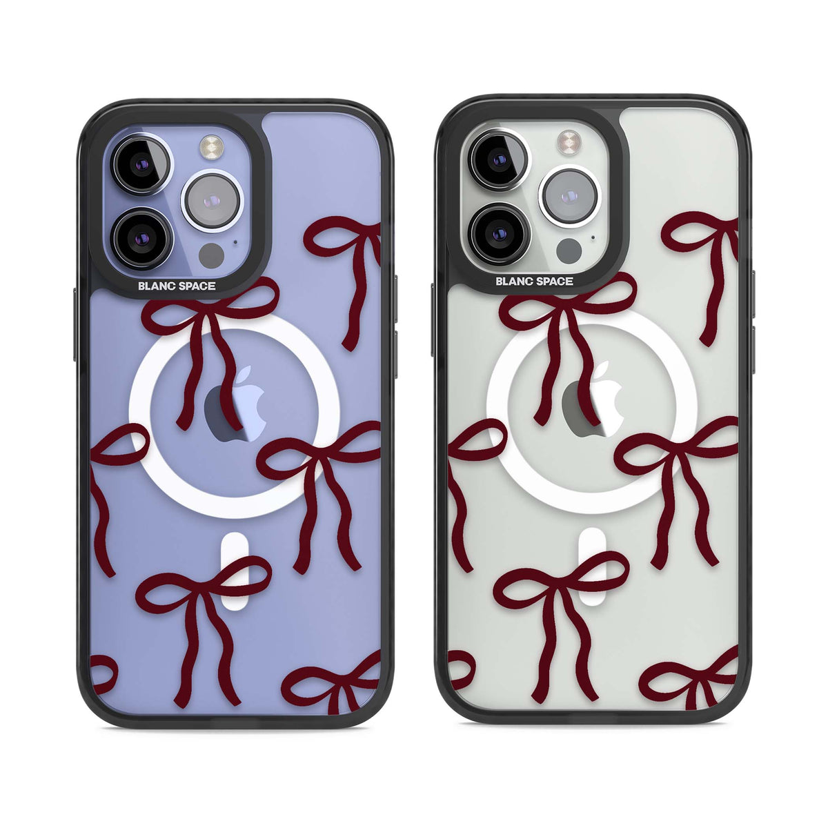 Burgundy Bows coquette iPhone case featuring hand-drawn burgundy red bows on a clear background | Black Impact Magsafe case for iPhone 13 Pro, iPhone 14 Pro, iPhone 15 Pro