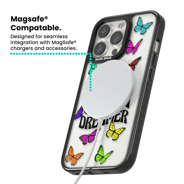 Just a Dreamer Butterfly Magsafe Black Impact Phone Case for iPhone 13 Pro, iPhone 14 Pro, iPhone 15 Pro
